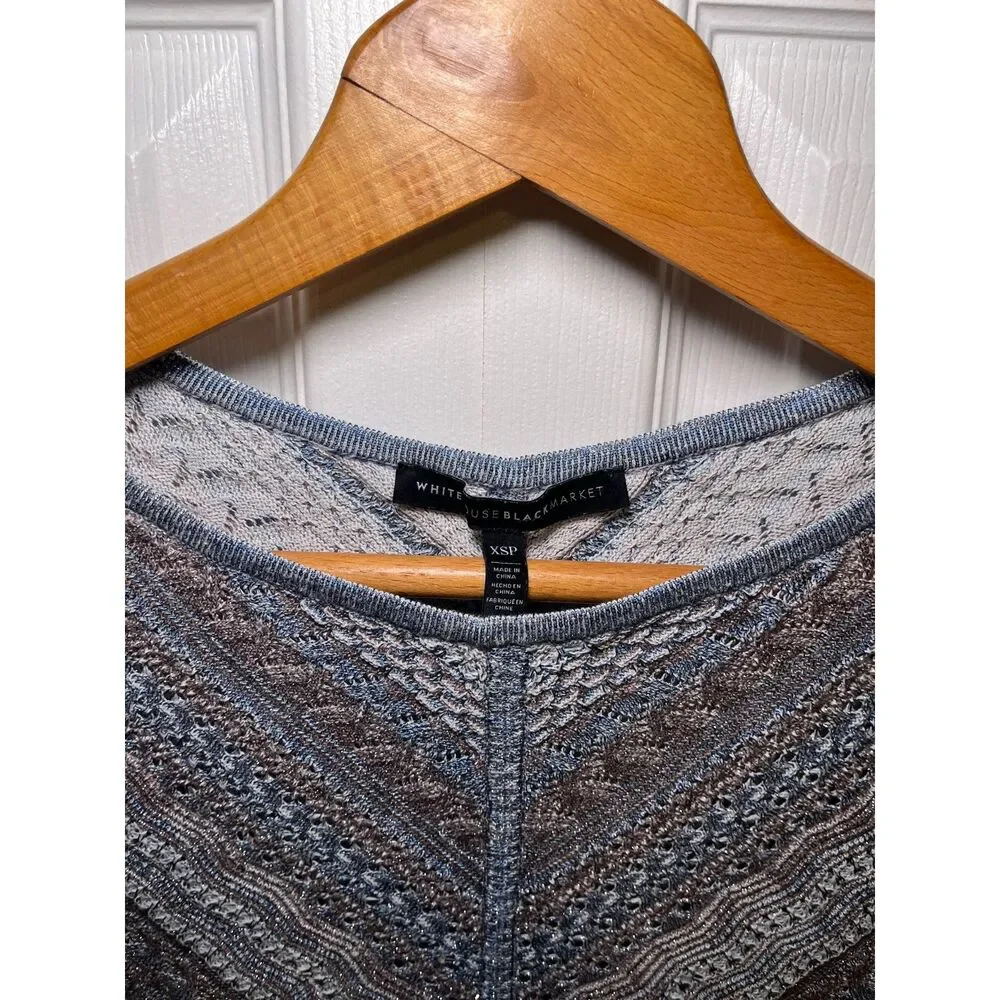 White House Black Market Open Knit Chevron Sweater XS Petite Gray